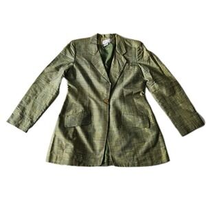Vtg Worth Green Silk Taffeta Single-Breasted Tailored Chic Classic Blazer 12